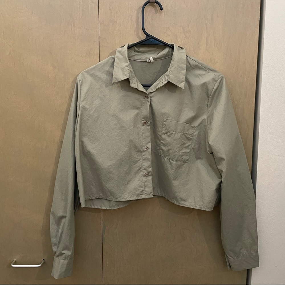 Sage Button Up Crop Top